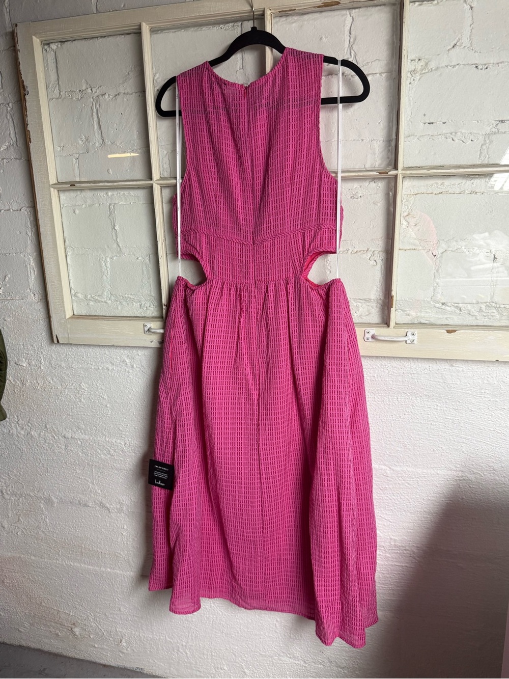 Lulu's Hot Pink Textured Cutout Midi Dress - Picture 10 of 13